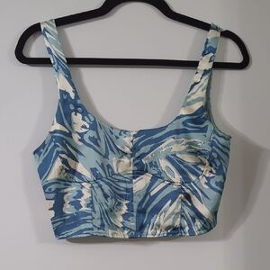 House of Harlow 1960 Blue and White Crop Bustier Tank Top